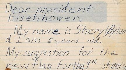 Letter, . . . Flag Design Suggestion, 10/1958, Sheryl Byland, NARA