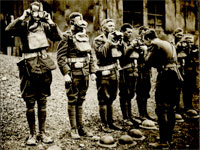 American soldiers learning how to use gas masks