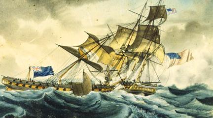 Watercolor, c. 1815, Guerriere and Constitution, Garneray, USS Constitution Mus.