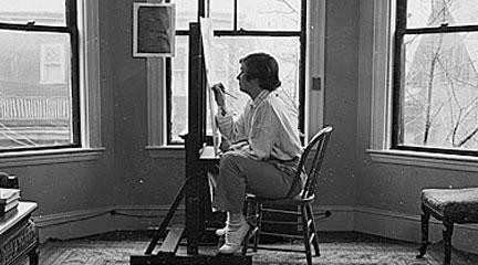 Photo. Honoré Sharrer in her studio, 1951 April 4. SI