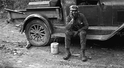 Photo, Miner waiting for ride home, September, 1938, e-WV