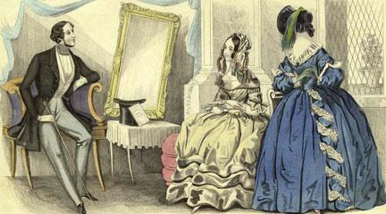 Print, [Women and a man in a room, United States, 1841], New York Public Library