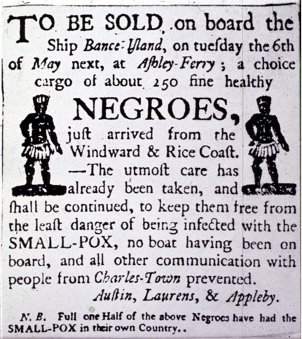 Advertisement for Slave Sale, Charleston, SC (1760)