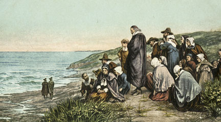 Photomechanical print, The Sailing of the Mayflower, Plymouth, Mass., NYPL