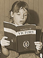 Child singing at Baptist Sunday School, 1943