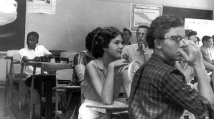 Photo, G. Roberts, sitting in integrated... Sept 4, 1957, J. Dumbell, Charlotte