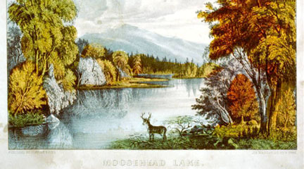 Lithograph, Moosehead Lake, 1840-1880, Currier & Ives.