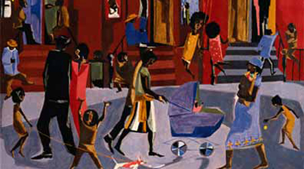 Egg tempera, "Brownstones," J. Lawrence, 1958, Clark Atlanta University Art..