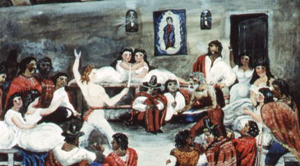 Watercolor, Sam in a knife-fight, 1840s, S Chamberlain, U.S.-Mexican War.