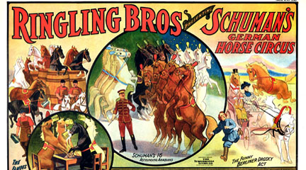 Poster, Ringling Bros presenting Schuman's.., 1909, Strobridge Litho Co., NY Lib