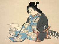 Woodcut, "Reading Lady," Sekka Kamisaka, 1909, NY Public Library