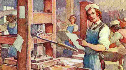 Young Benjamin Franklin at his printing press