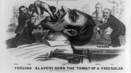 lithograph, Forcing slavery down the throat of a freesoiler, 1856,  J.L. Magee, 