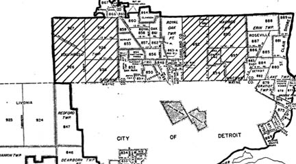 Map. Bounds of area from which data for Detroit were collected