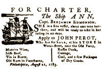 Advertisement for ship charter