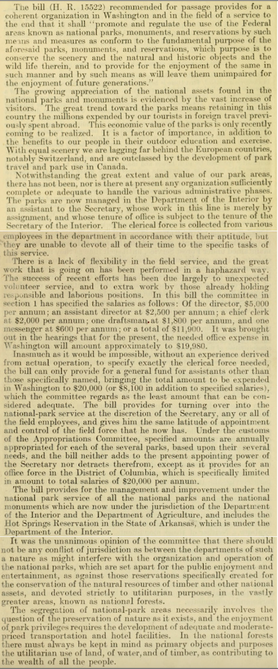 1916 Congressional bill to establish the NPS