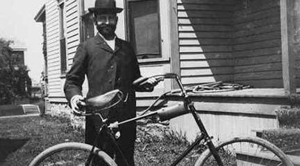 Photo, Man with bicycle, c. 1895, Guy M. Baltuff, Minnesota Historical Society