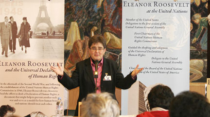 Photo, Allida Black presenting the Eleanor Roosevelt Papers