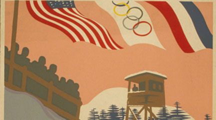 Poster, Olympic bobsled run, Lake Placid Up where winter calls to play, c.1936-1