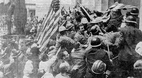 Photo, IN FINANCIAL AREA: Hard-hatted construction workers..., 1970, NY Times