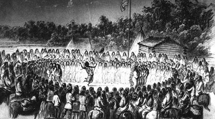 Drawing, The Scalp Dance, 1855, Gustav Sohon, WA State Historical Society.