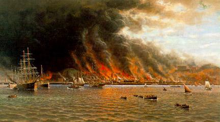 Painting, Evacuation of San Francisco by Sea, 1906-36, William Alexander Coulter