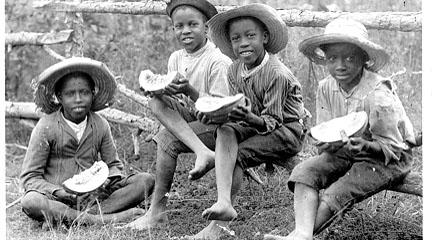 Photo, Children on fence eating watermelon, 4th quarter of the 19th cent., VCU.
