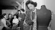 Photograph, Dressmaking class, 1943, Ansel Adams, Manzanar Relocation Center, California. Photo, Dressmaking class, 1943, Ansel Adams, Manzanar Relocation Center, Ca.