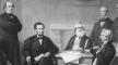 The first reading of the Emancipation Proclamation before the cabinet / painted by F.B. Carpenter ; engraved by A.H. Ritchie. The first reading of the Emancipation Proclamation before the cabinet. 1862