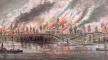 Watercolor, U.S. Troops Burning the Cole House and Plantation, Knox Sneden, 1862, Eye of Storm Watercolor, U.S. Troops Burning the Cole House and Plantation, Knox Sneden, 1862