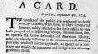 Broadside, A card, New York, 1774, LoC, rbpe 10700100