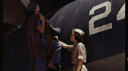 Photo, "Women are contributing their skills," Howard Hollem, Aug. 1942, LOC.