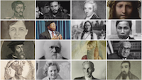 100 Leaders in World History Sixteen images of historical figures arranged in a grid.