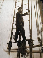 Photo, Captain George Comer of East Haddam in rigging..., 1907