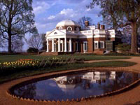 Photo, Monticello's West Front with Fish Pond, Thomas Jefferson Foundation