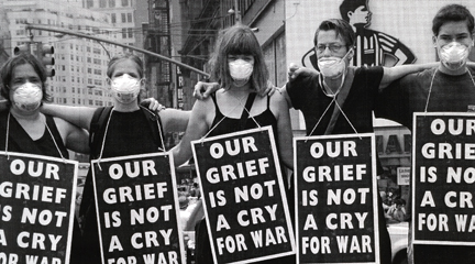 Photo, Our Grief is Not a Cry for War, 28 Dec. 2001, Jim Costanzo, LoC